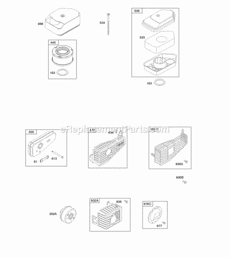 Air Cleaner Exhaust System Diagram and Parts List for  Briggs and Stratton Engine